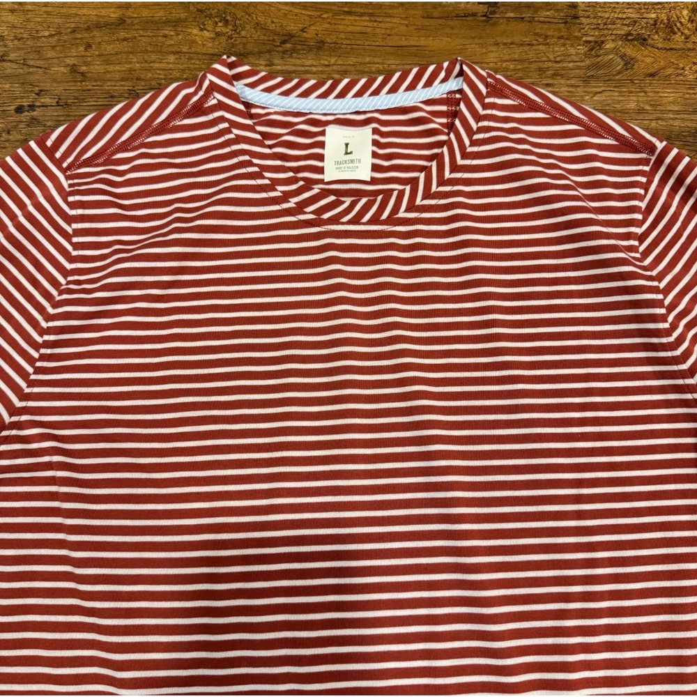 Tracksmith Orange Striped Outdoor Performance Running Short Sleeve T Shirt Men L